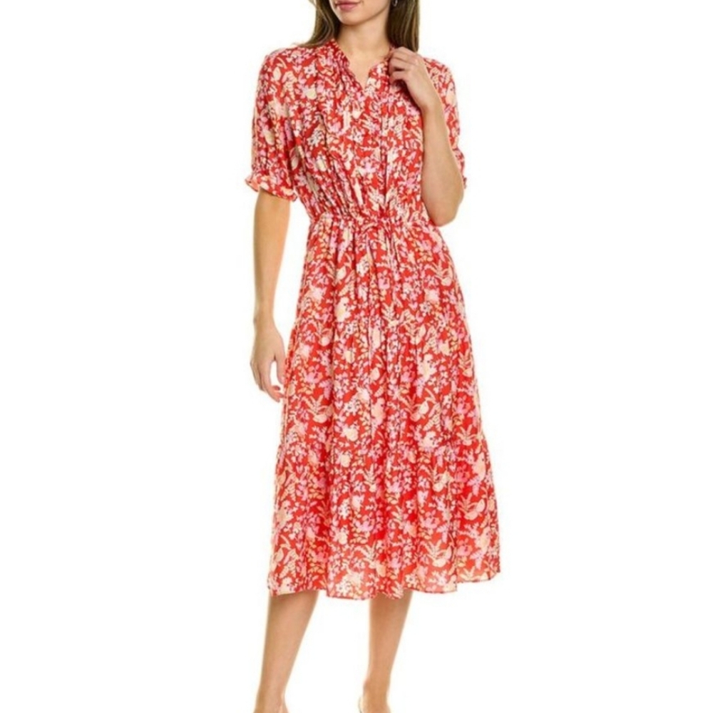 J. McLaughlin Harriet Silk-Blend Dark Orange Floral Midi Dress Size M - Picture 3 of 10